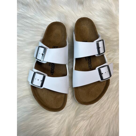 Birkenstock Shoes - Birkenstock White Slip On Sandals